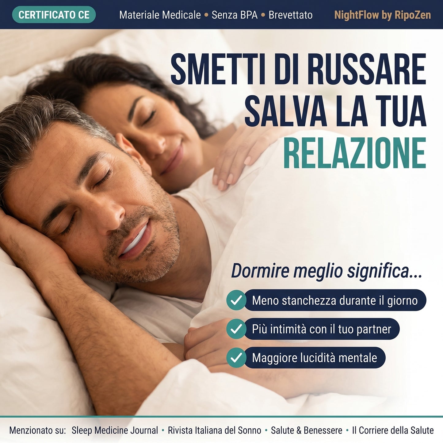 NightFlow - Dispositivo anti-russamento regolabile