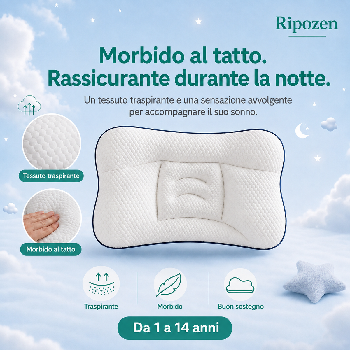 Il cuscino per bambini fatto per il suo collo
